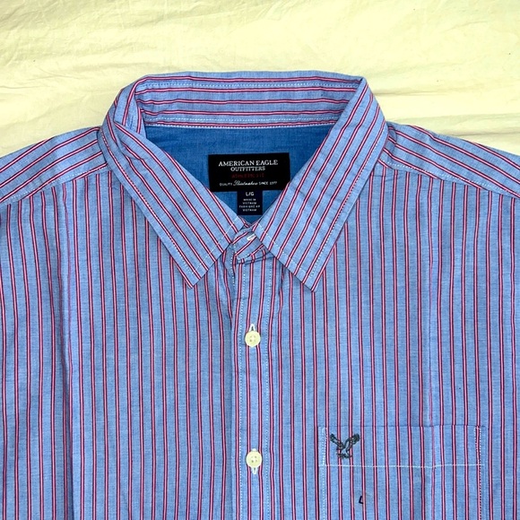 NWT American Eagle Blue & Pink striped Button up Athletic Fit Long Sleeve Shirt - Picture 2 of 4